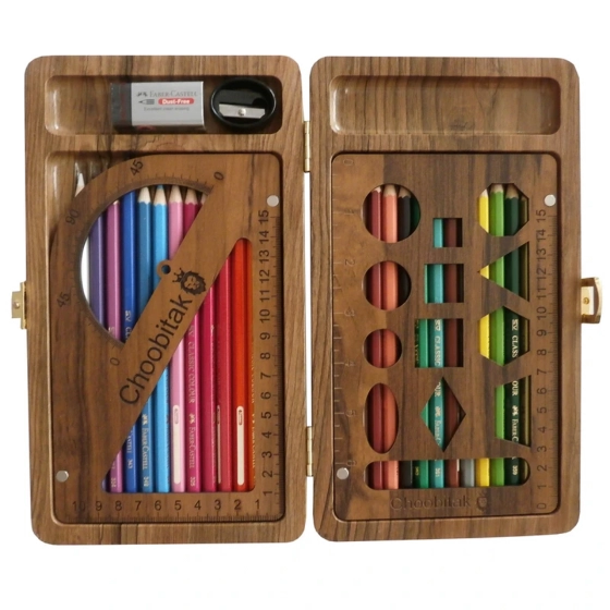 بسته لوازم تحریر چوبی تک مدل 1398 مجموعه‌های 29 عددی