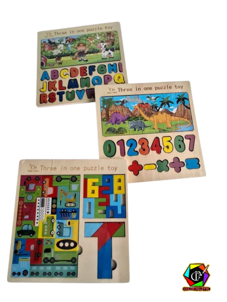 پازل آموزشی چوبی سه‌کاره PAO PAO مدل Three in One Puzzle Toy