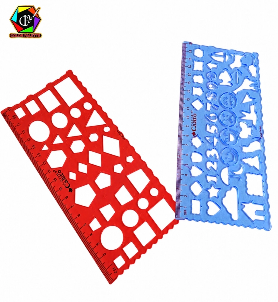 خط کش شابلون دار 2 قلو کنکو(Canco) مدل اشکال هندسی و اعداد