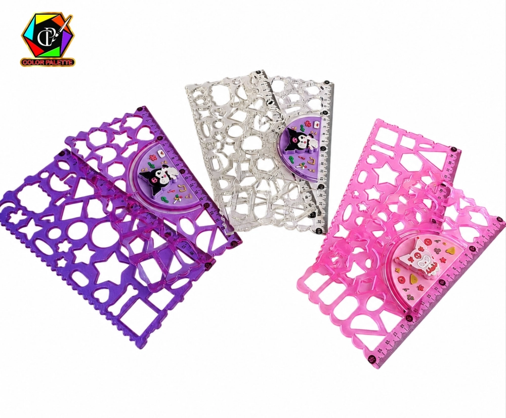 خط کش 2 قلو ژله ای چراغ دار مدل شابلون و اشکال هندسی یونیک