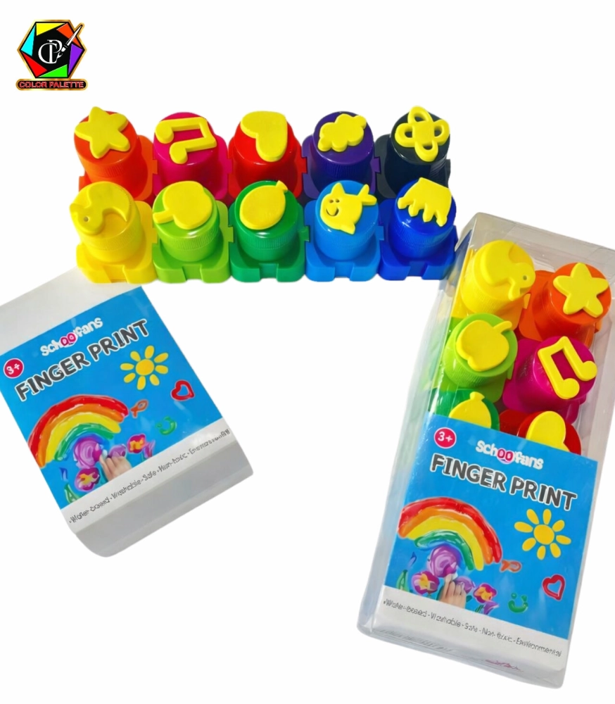 رنگ انگشتی 12 رنگ به همراه مُهر طرح دار اسکول فنس کد 92482